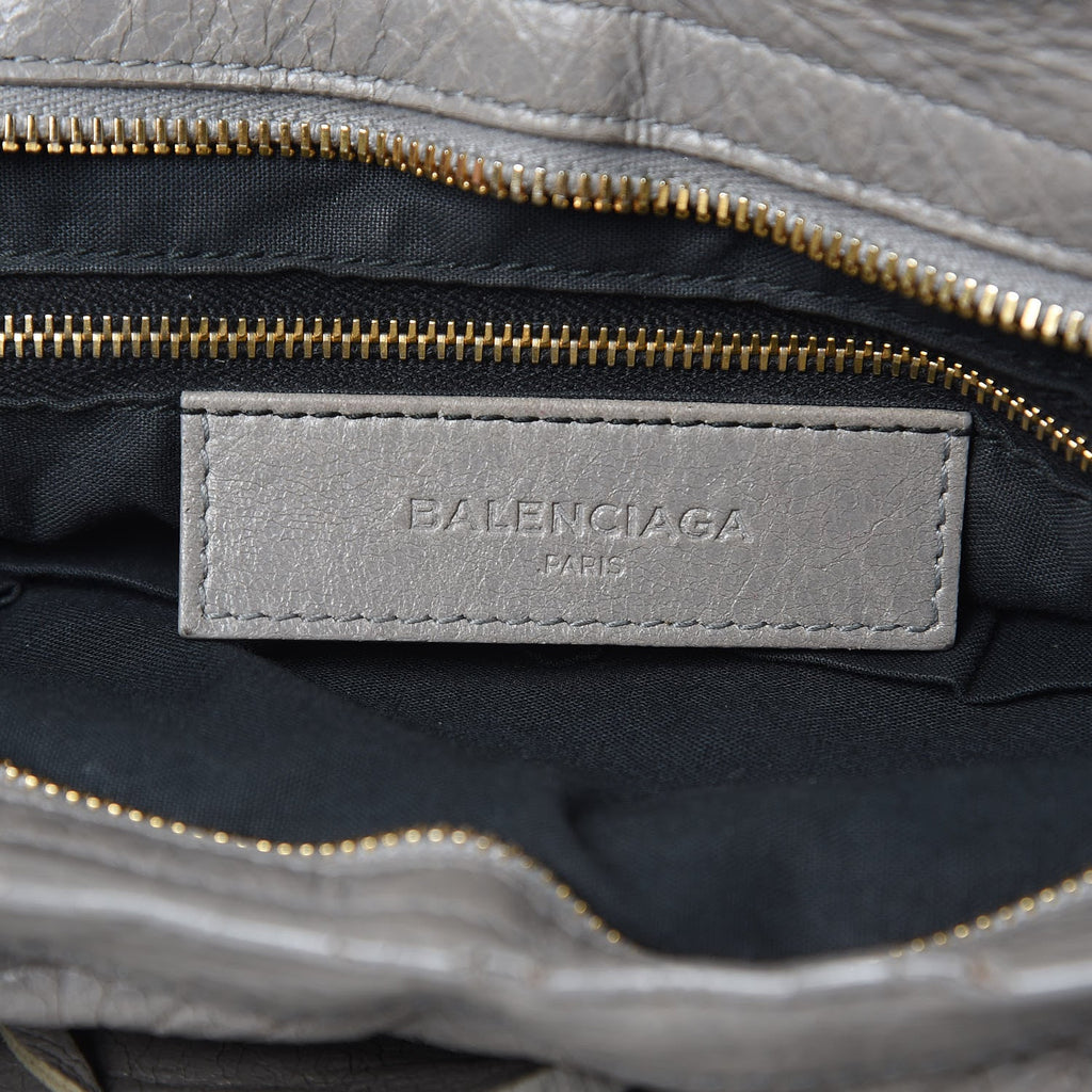 BALENCIAGA AGNEAU LAMBSKIN LEATHER  MEDIUM CITY TOWN GRIS PYRITE BAG