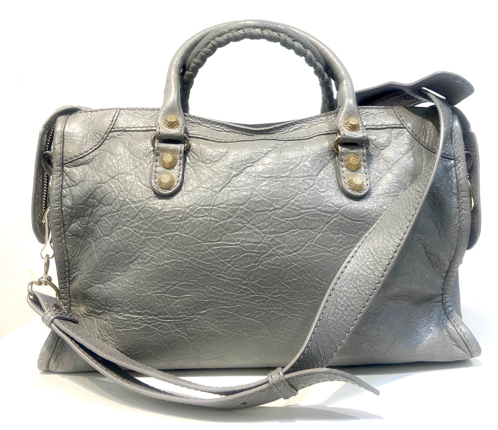 BALENCIAGA AGNEAU LAMBSKIN LEATHER  MEDIUM CITY TOWN GRIS PYRITE BAG