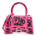 BALENCIAGA HOURGLASS XS  GRAFFITI PRINTED CALFSKIN TOP HANDLE BAG