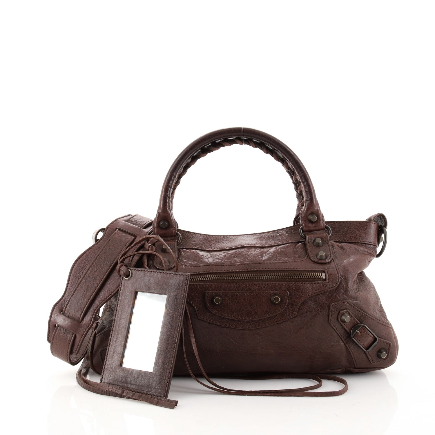 BALENCIAGA CHATAIGNE LAMBSKIN LEATHER MOTOCROSS FIRST BAG