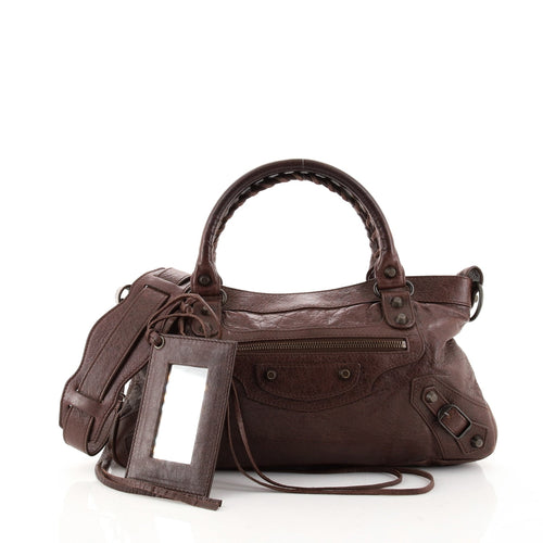 BALENCIAGA CHATAIGNE LAMBSKIN LEATHER MOTOCROSS FIRST BAG