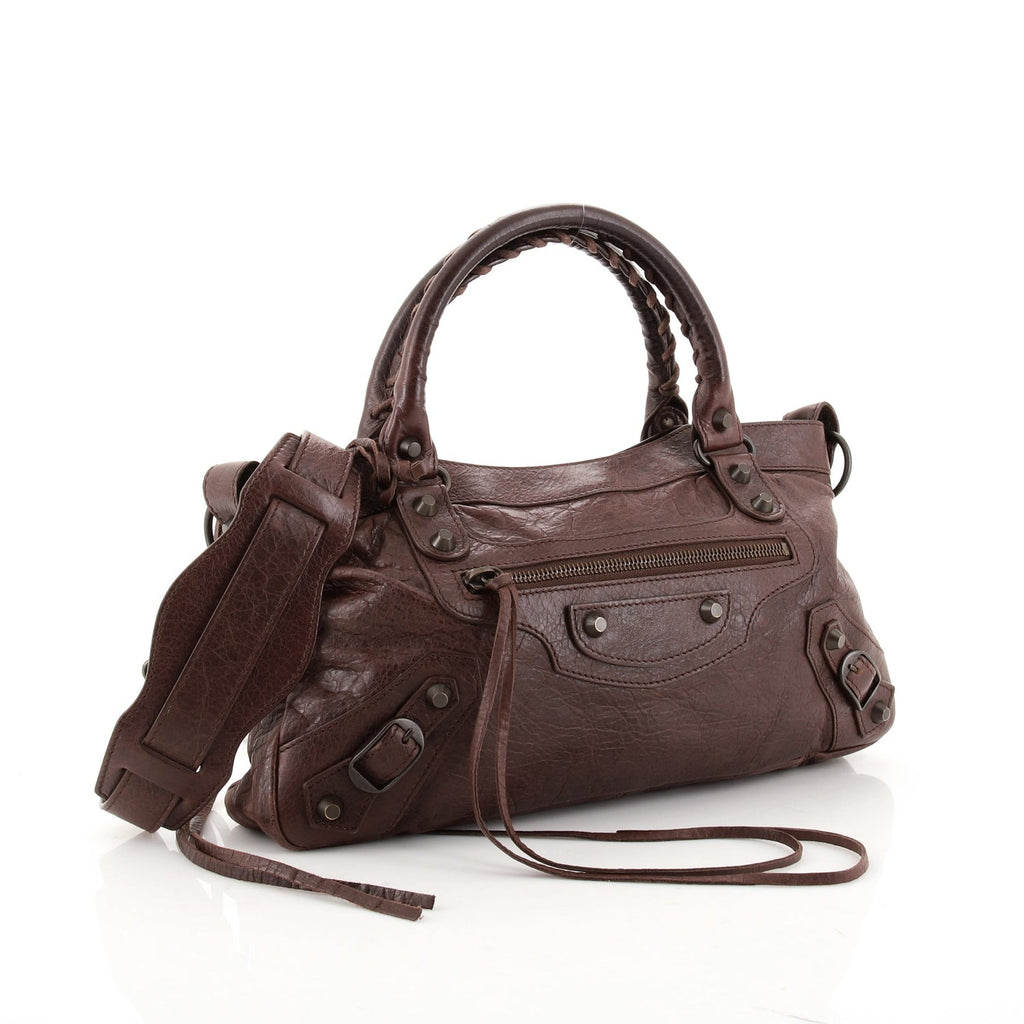 BALENCIAGA CHATAIGNE LAMBSKIN LEATHER MOTOCROSS FIRST BAG