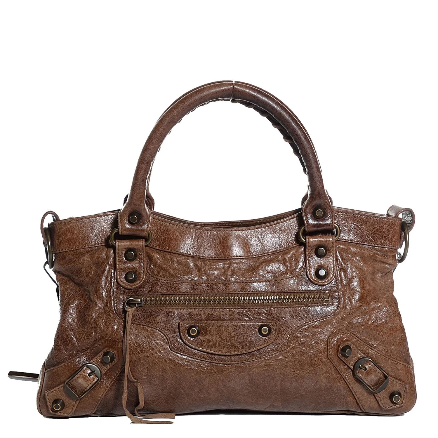BALENCIAGA CHATAIGNE LAMBSKIN LEATHER MOTOCROSS FIRST BAG