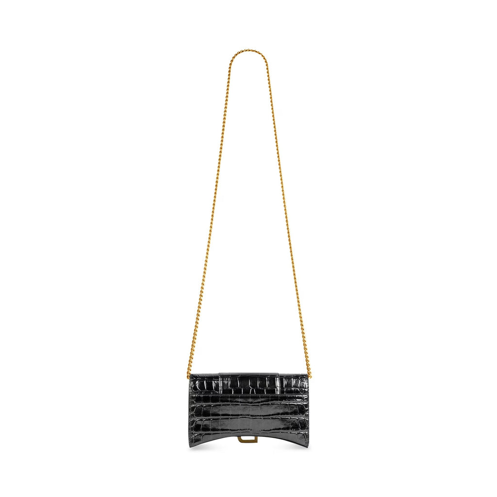 BALENCIAGA HOURGLASS CROC EMBOSSED WALLET ON CHAIN