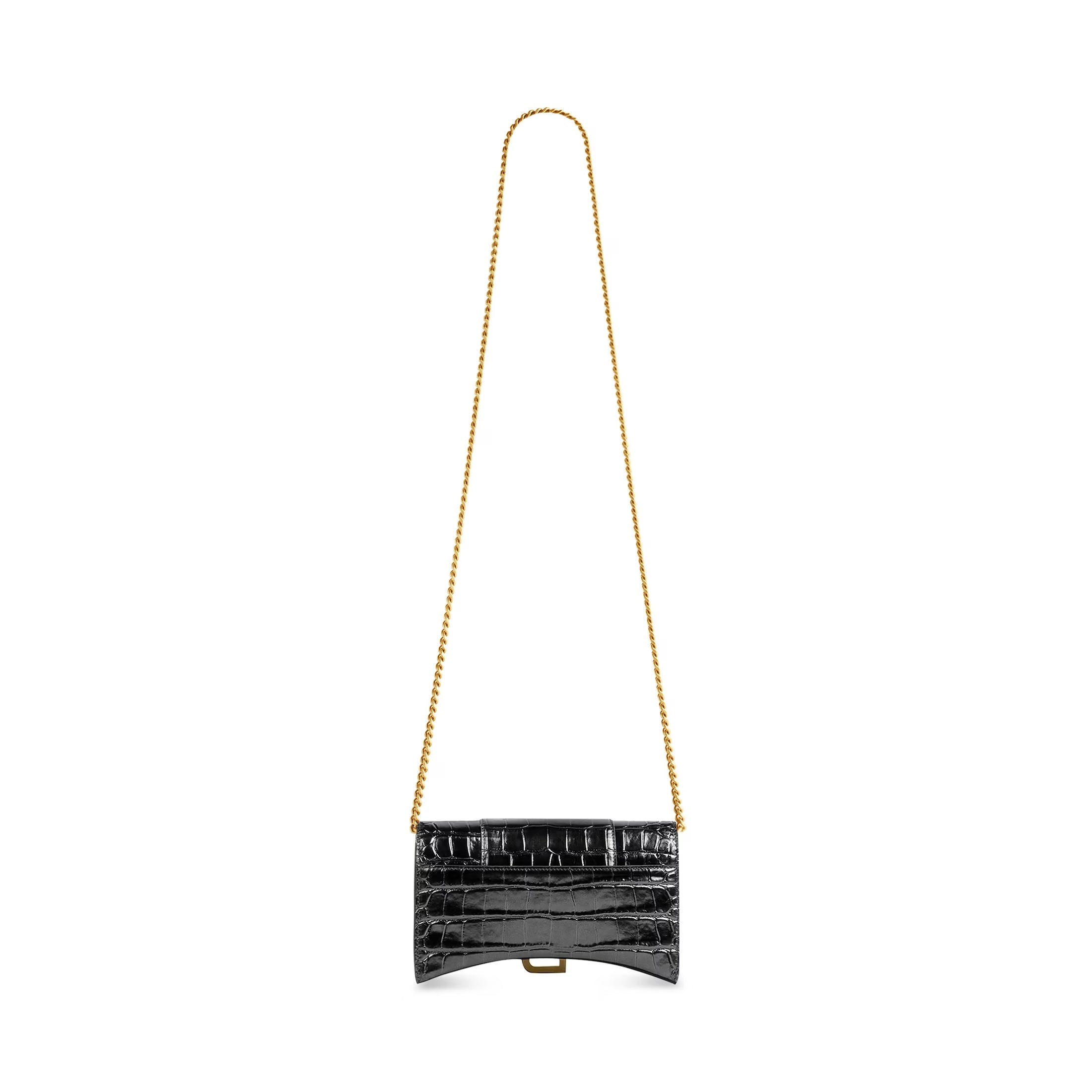 BALENCIAGA HOURGLASS CROC EMBOSSED WALLET ON CHAIN