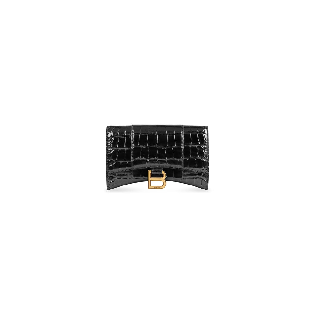 BALENCIAGA HOURGLASS CROC EMBOSSED WALLET ON CHAIN