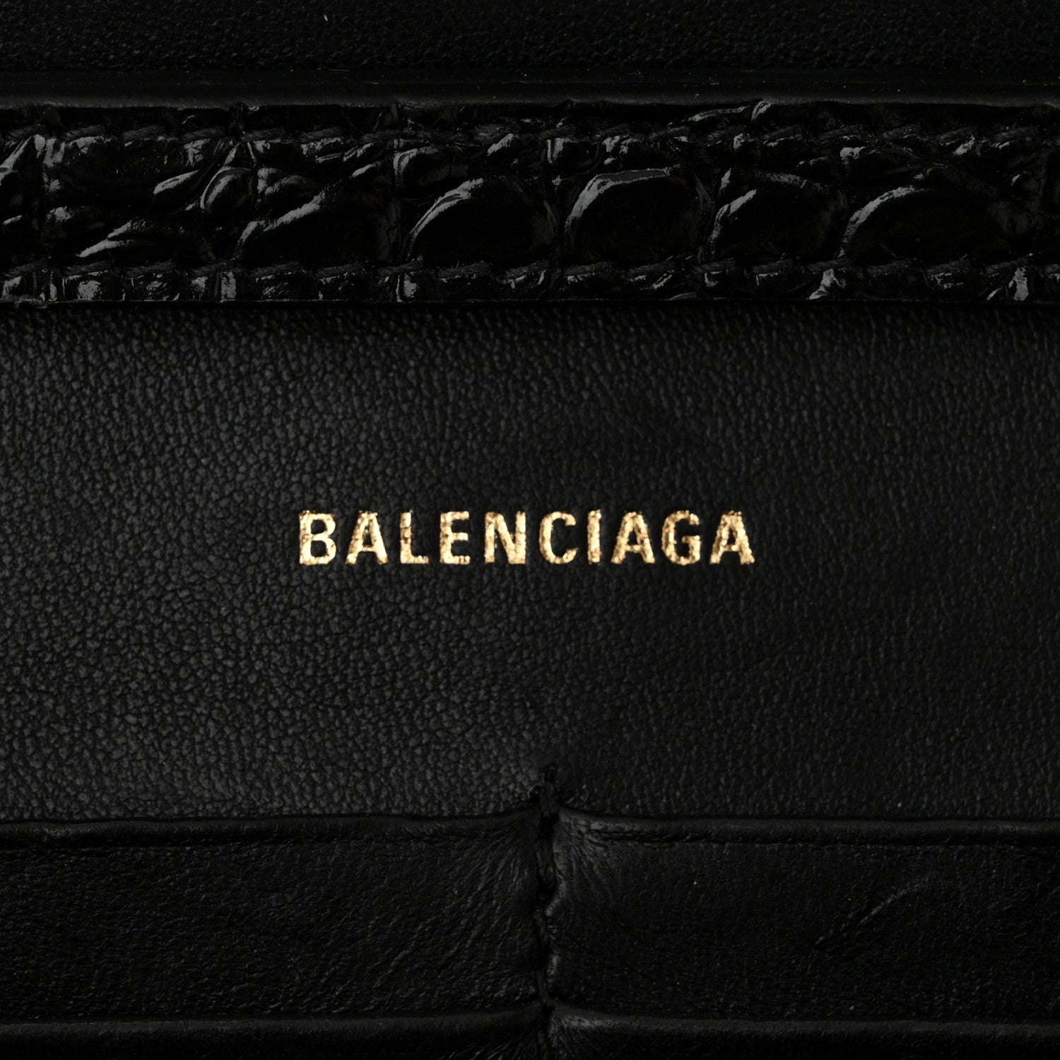 BALENCIAGA HOURGLASS CROC EMBOSSED WALLET ON CHAIN