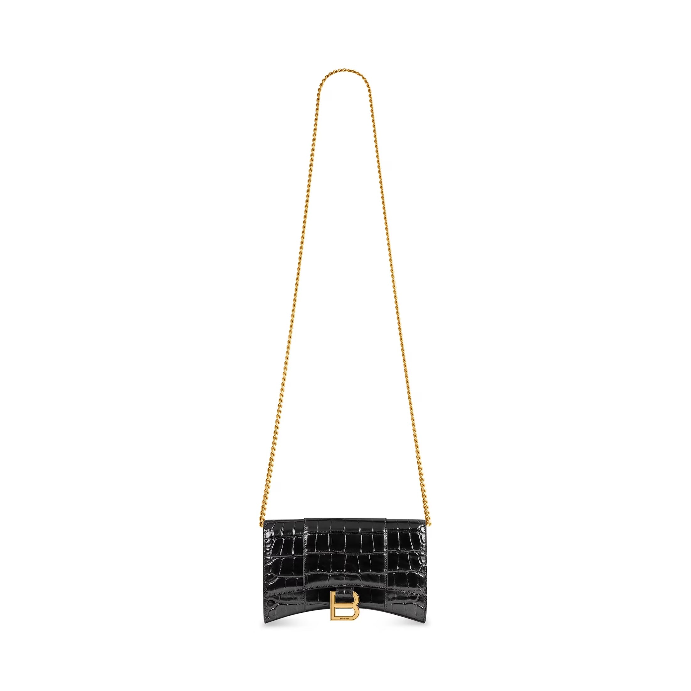 BALENCIAGA HOURGLASS CROC EMBOSSED WALLET ON CHAIN