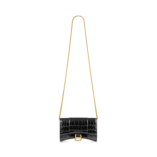BALENCIAGA HOURGLASS CROC EMBOSSED WALLET ON CHAIN