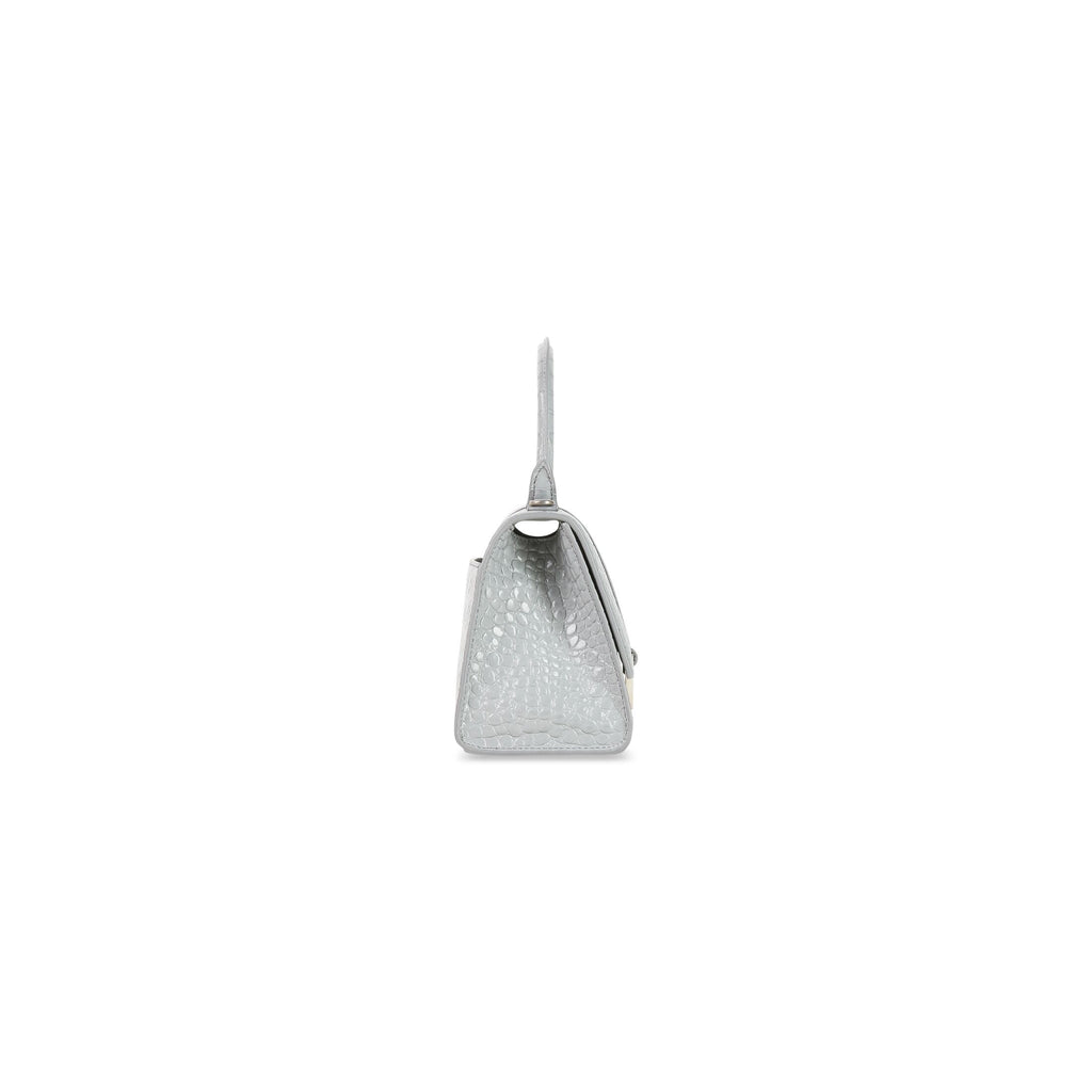 BALENCIAGA HOURGLASS SMALL HANDBAG CROCODILE EMBOSSED IN GREY