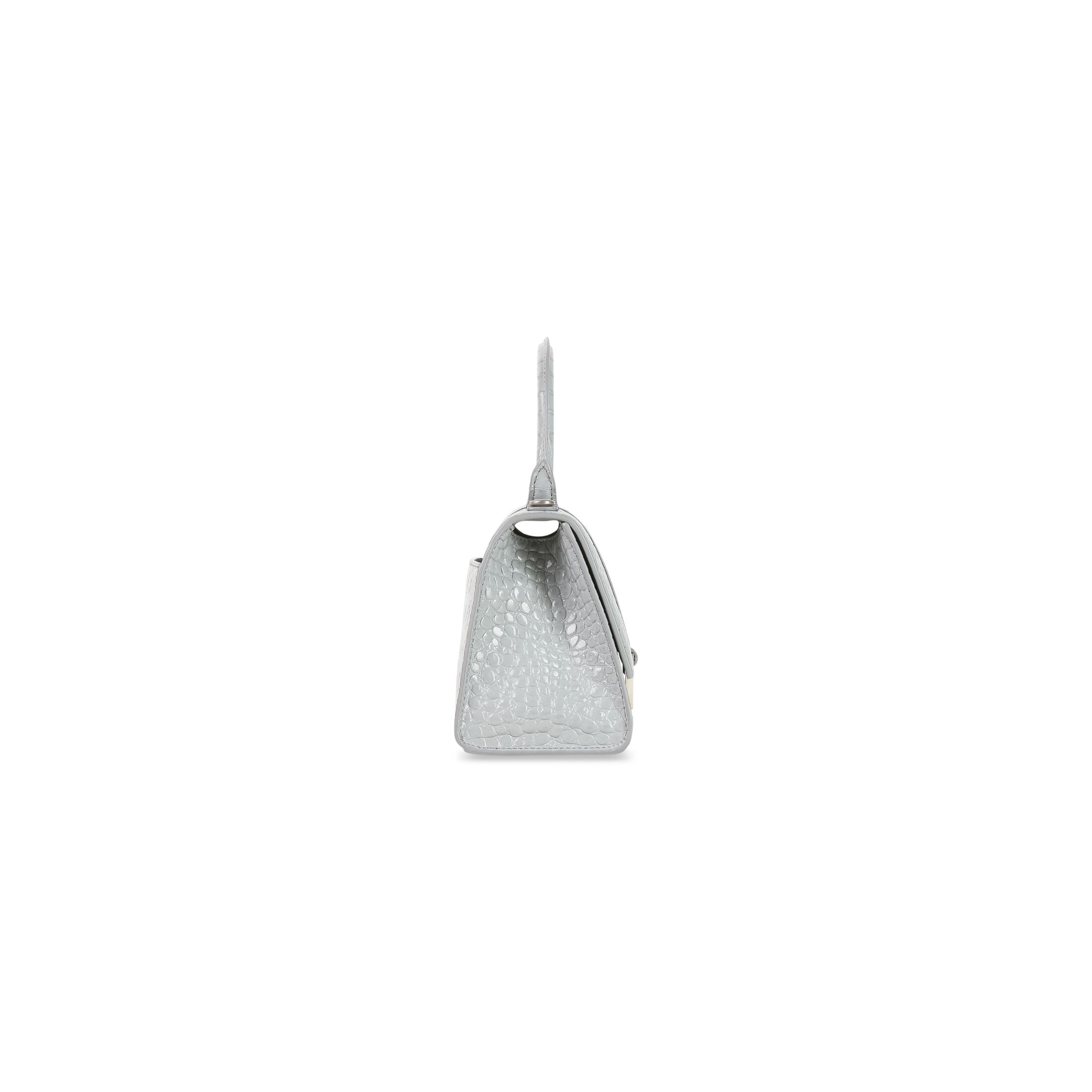 BALENCIAGA HOURGLASS SMALL HANDBAG CROCODILE EMBOSSED IN GREY