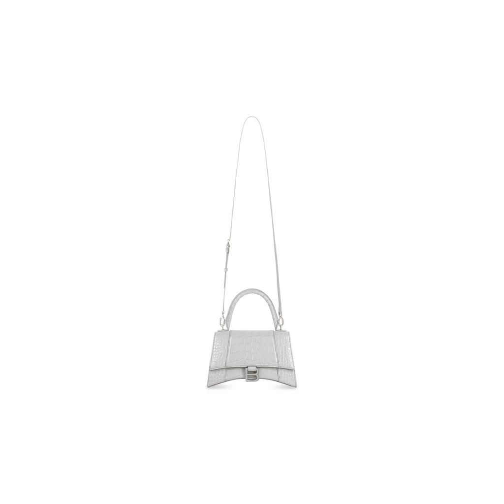 BALENCIAGA HOURGLASS SMALL HANDBAG CROCODILE EMBOSSED IN GREY