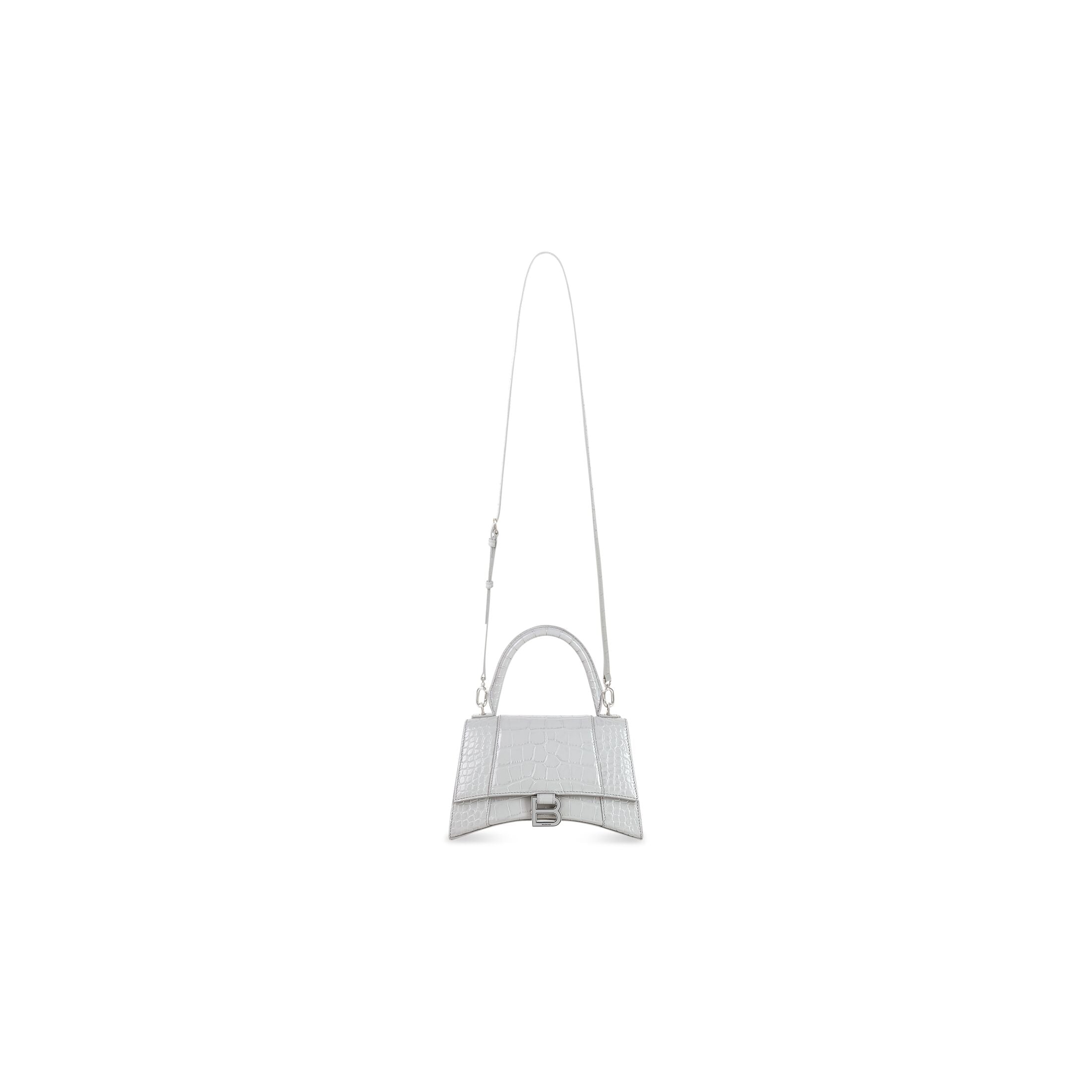 BALENCIAGA HOURGLASS SMALL HANDBAG CROCODILE EMBOSSED IN GREY