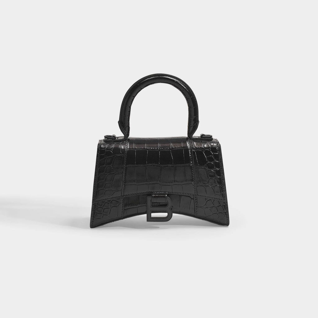 BALENCIAGA CROC EMBOSSED LEATHER HOURGLASS XS CROSSBODY BAG