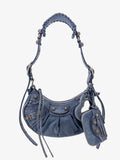 BALENCIAGA LE CAGOLE SMALL DENIM CRYSTAL SHOULDER BAG