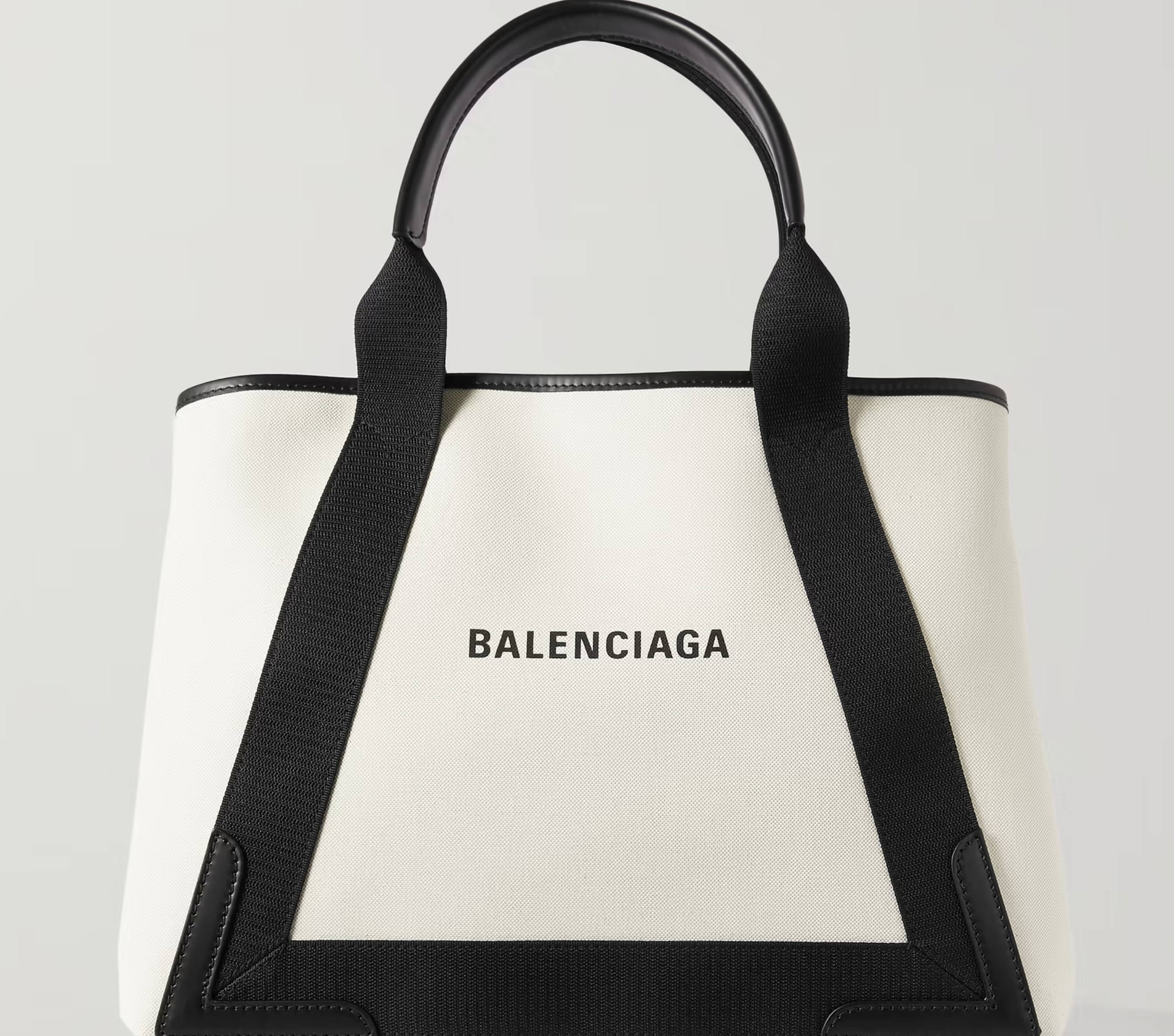 BALENCIAGA LEATHER TRIMMED TWO TONE CANVAS TOTE BAG