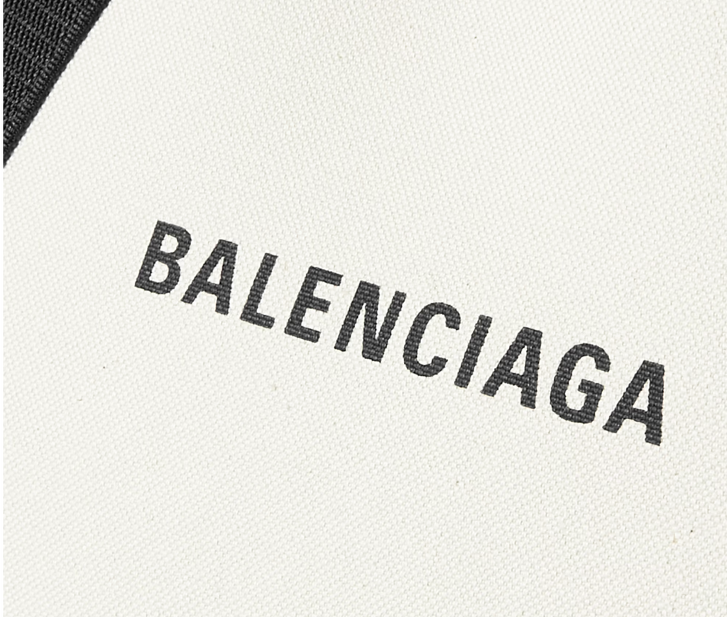 BALENCIAGA LEATHER TRIMMED TWO TONE CANVAS TOTE BAG