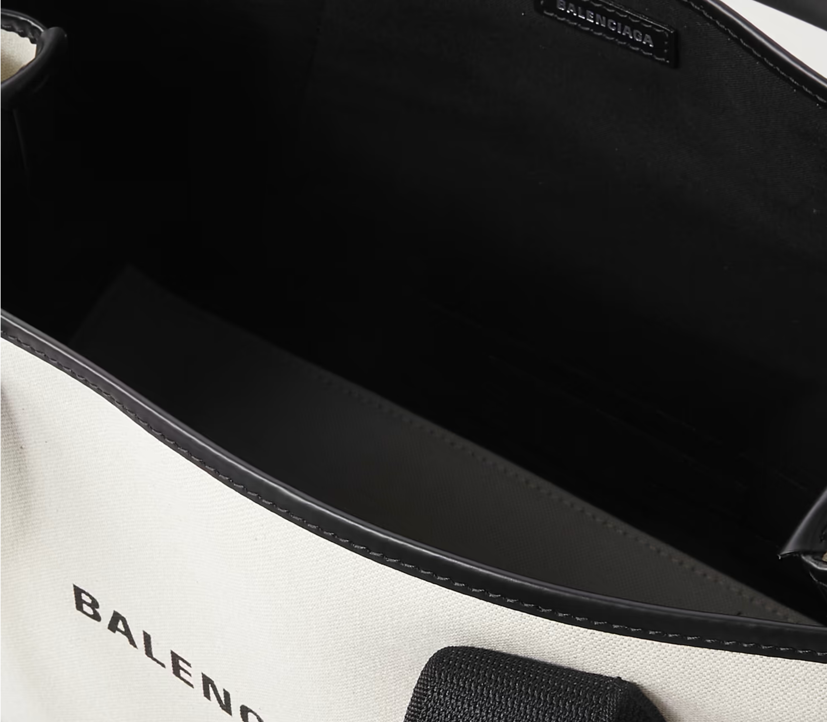 BALENCIAGA LEATHER TRIMMED TWO TONE CANVAS TOTE BAG