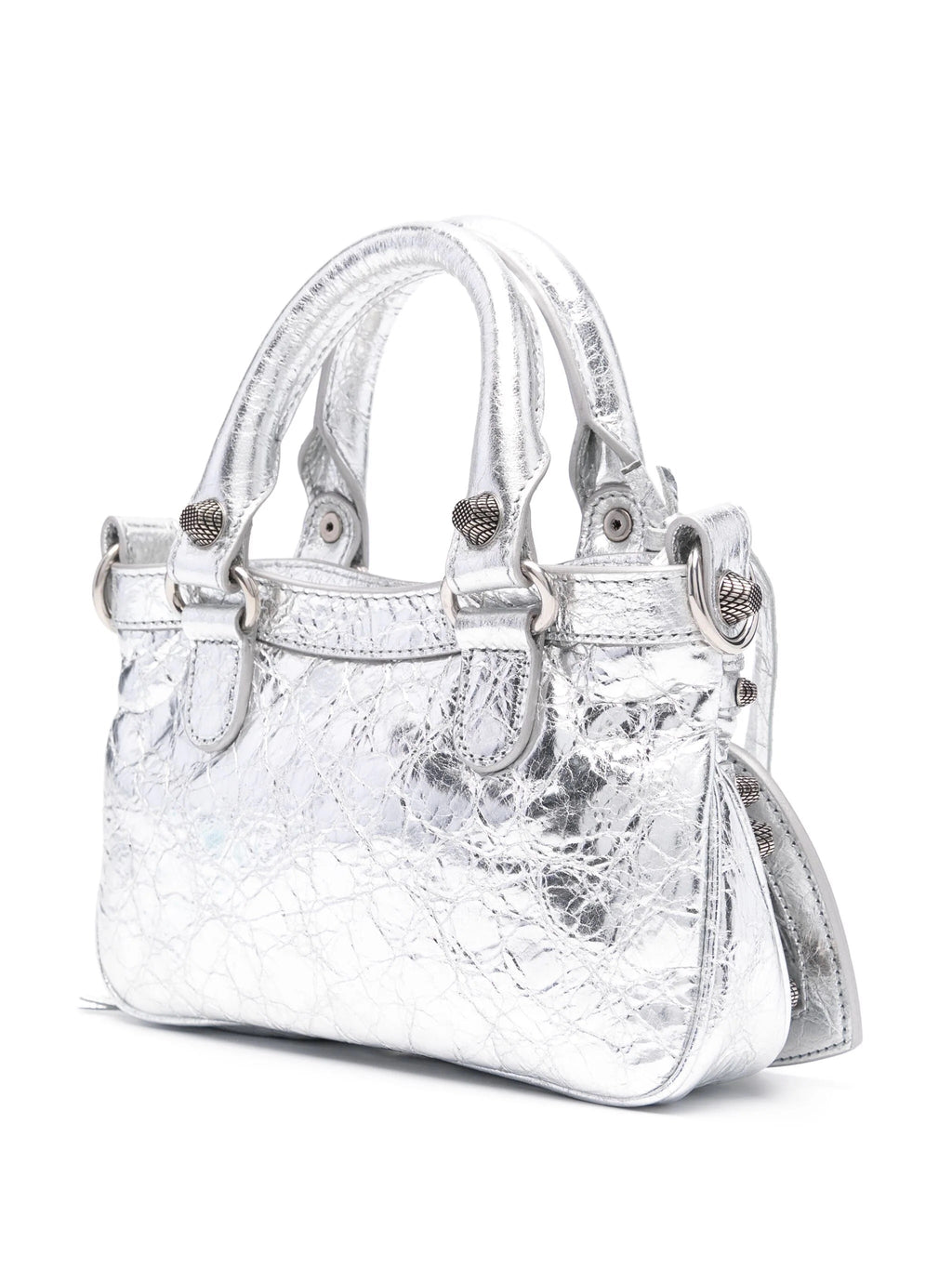 BALENCIAGA MINI NEO CAGOLE METALLIC LEATHER TOTE BAG