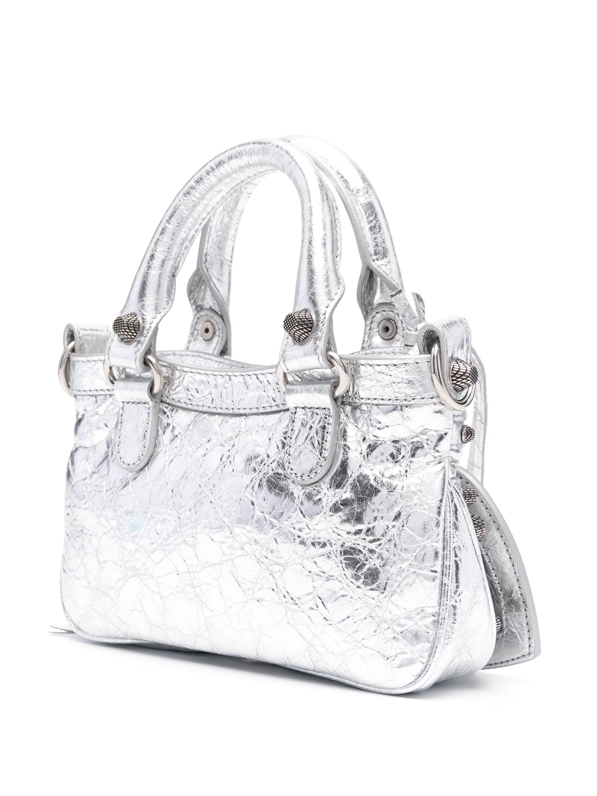 BALENCIAGA MINI NEO CAGOLE METALLIC LEATHER TOTE BAG
