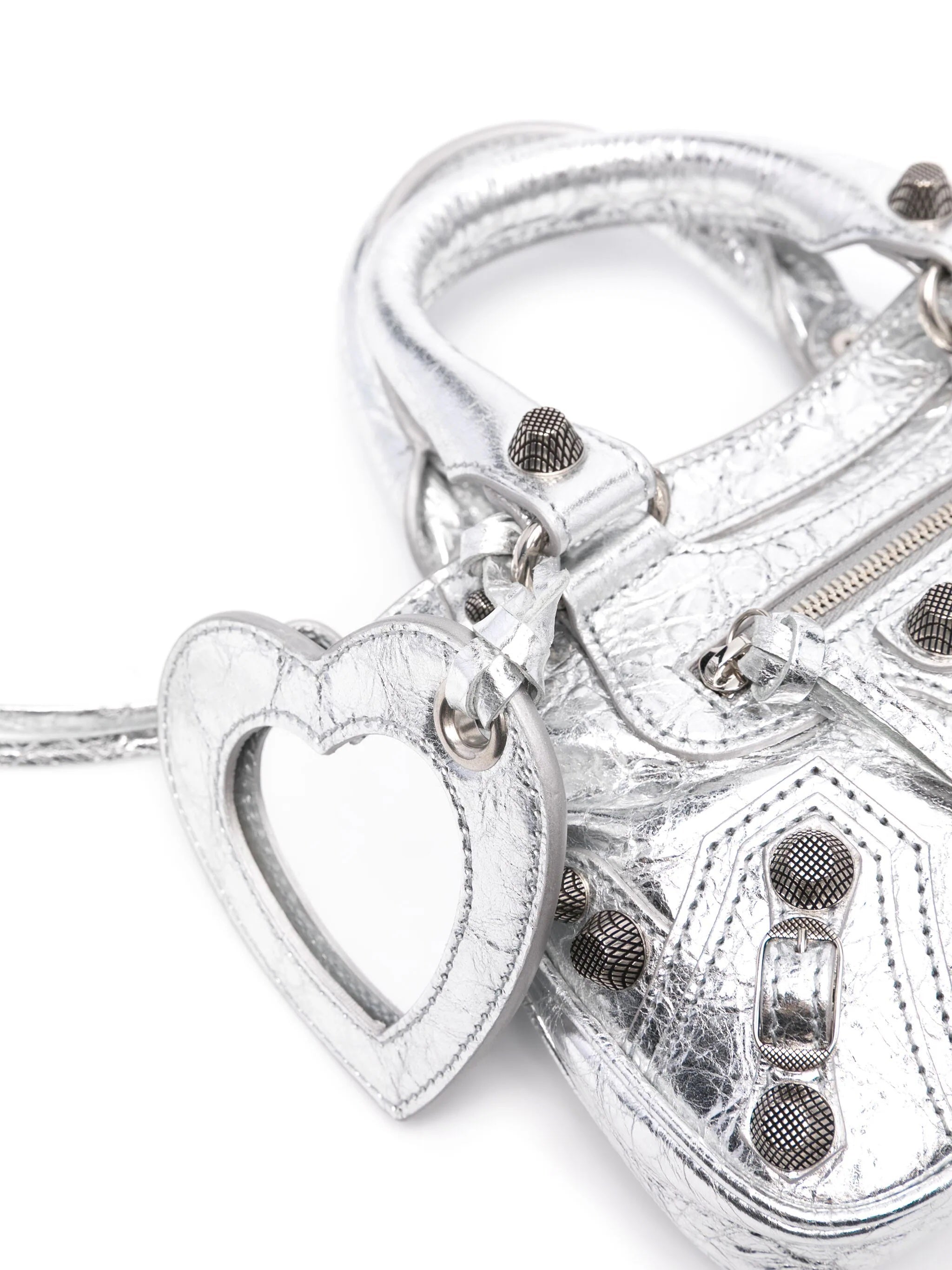 BALENCIAGA MINI NEO CAGOLE METALLIC LEATHER TOTE BAG