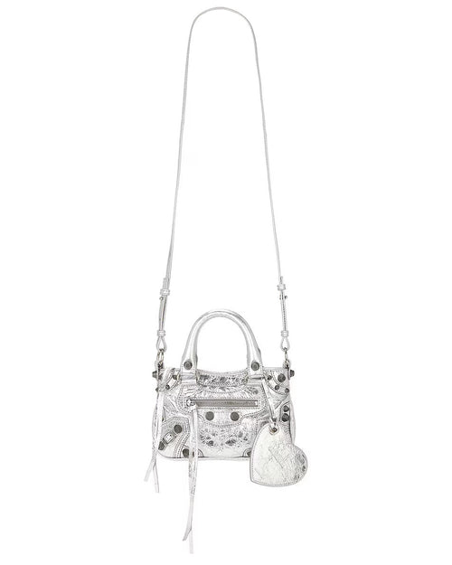 BALENCIAGA MINI NEO CAGOLE METALLIC LEATHER TOTE BAG
