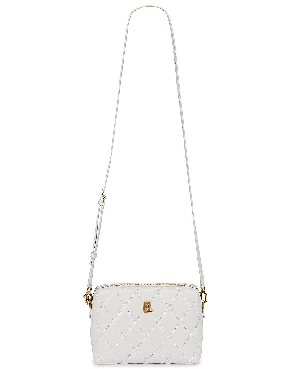 BALENCIAGA B QUILTED NAPPA LEATHER CAMERA CROSSBODY BAG