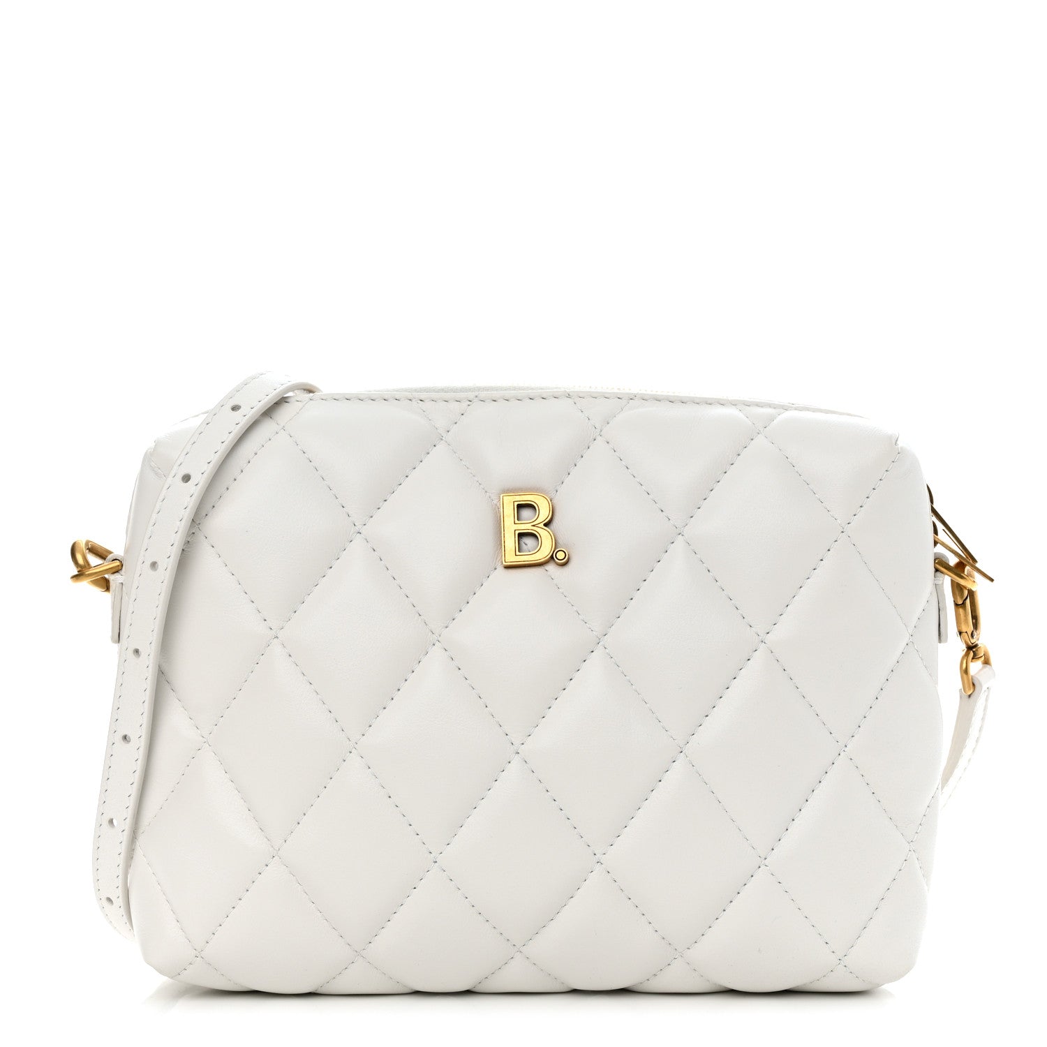 BALENCIAGA B QUILTED NAPPA LEATHER CAMERA CROSSBODY BAG