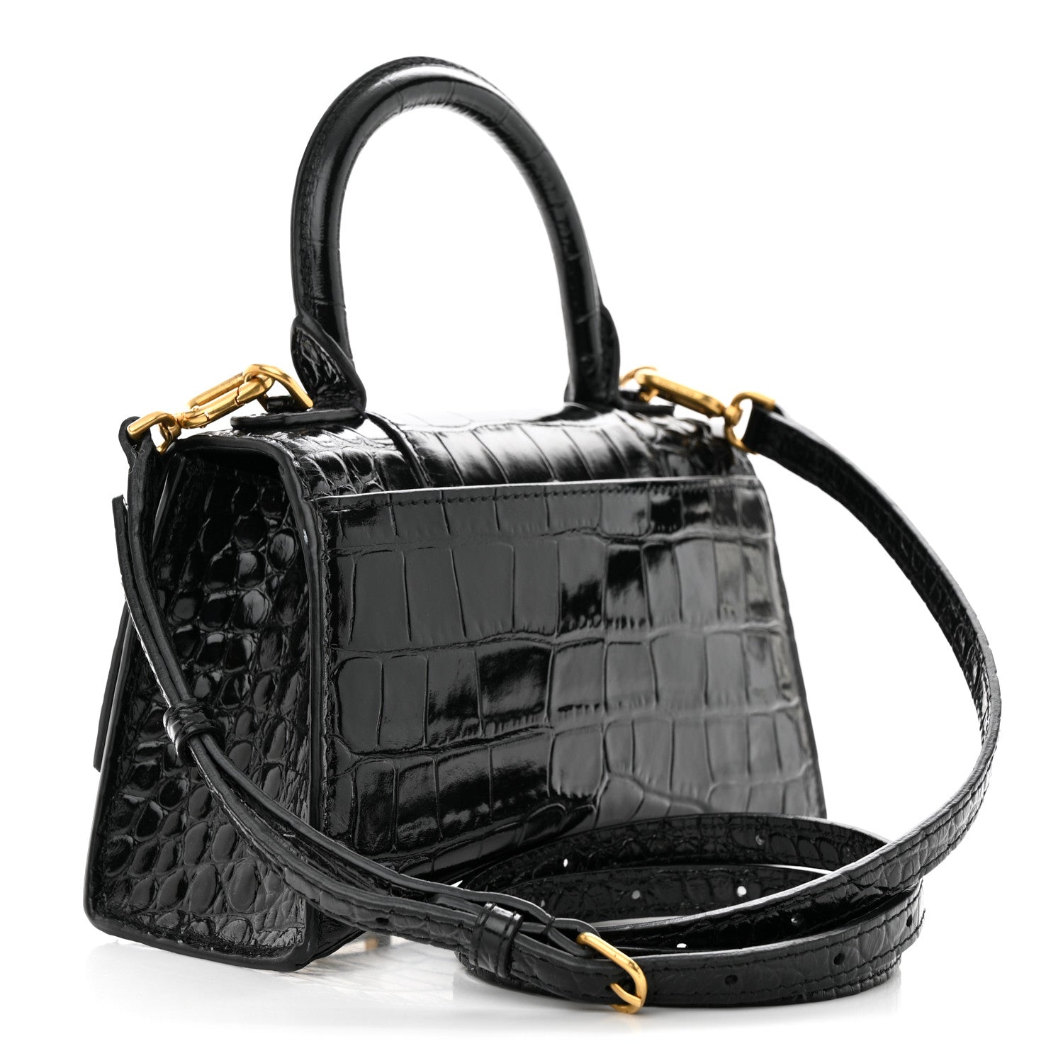 BALENCIAGA SHINY CALFSKIN CROC EMBOSSED MINI HOURGLASS BAG