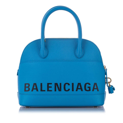 BALENCIAGA SIGNATURE GRAINED CALFSKIN SMALL VILLE LOGO TOP-HANDLE BAG