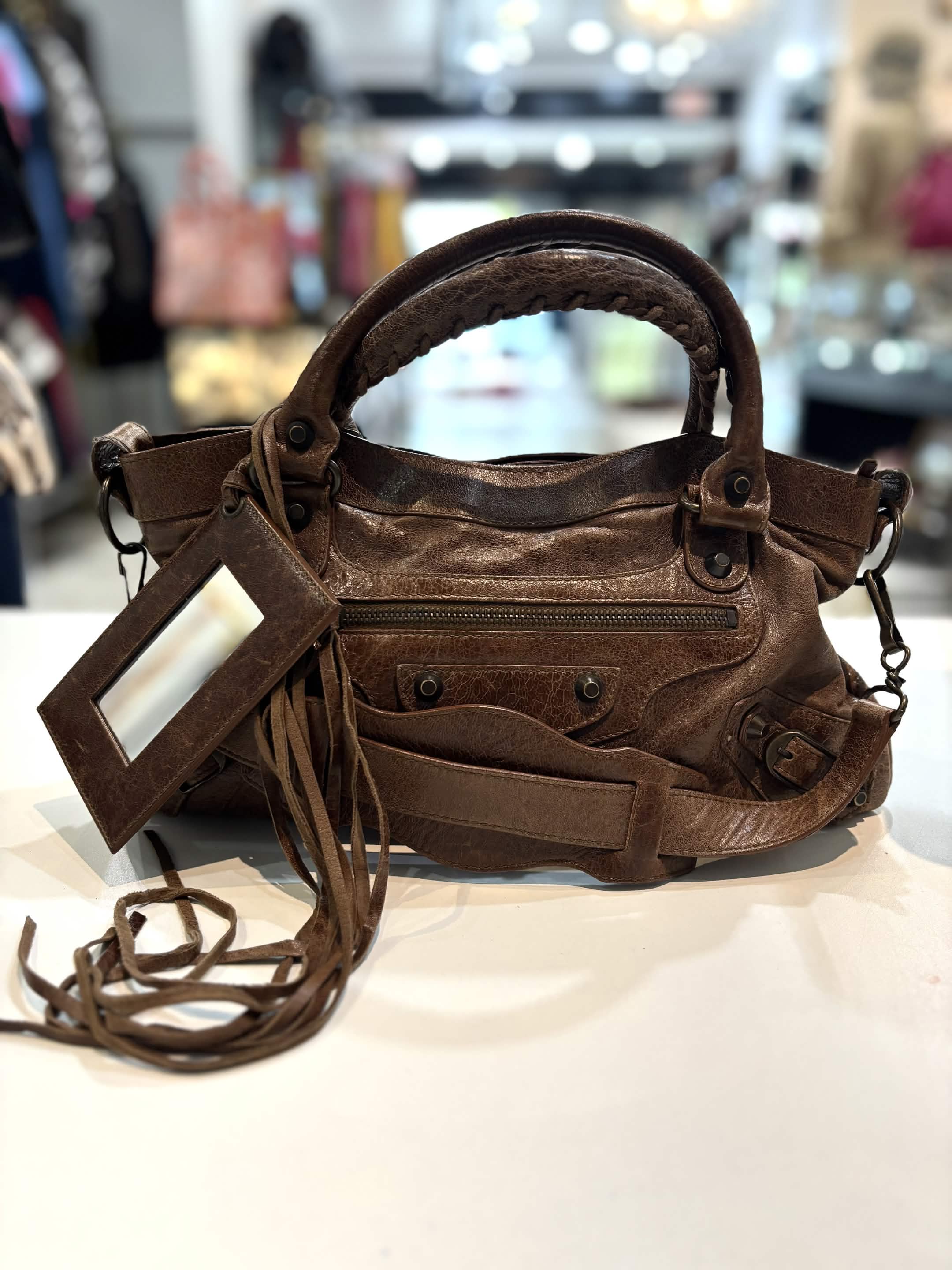 BALENCIAGA CHATAIGNE LAMBSKIN LEATHER MOTOCROSS FIRST BAG