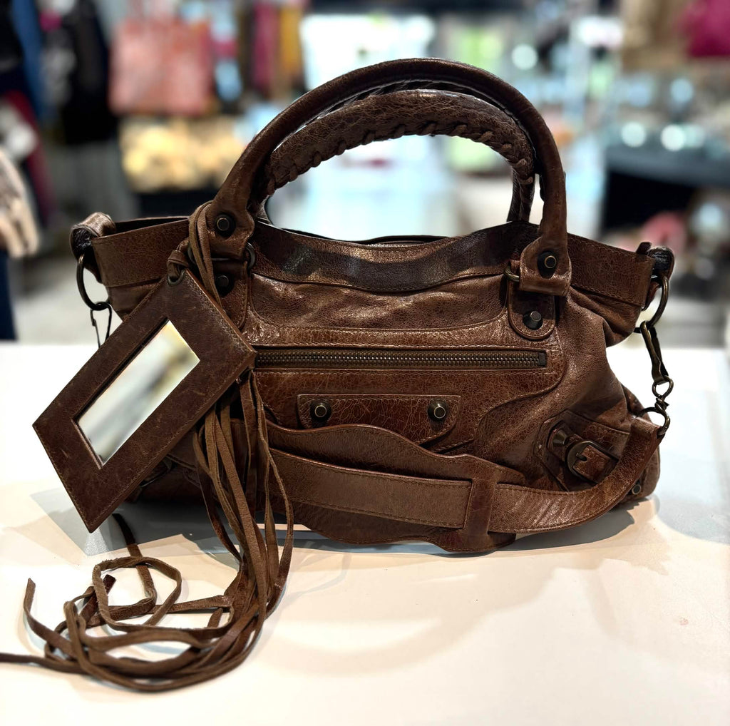 BALENCIAGA CHATAIGNE LAMBSKIN LEATHER MOTOCROSS FIRST BAG