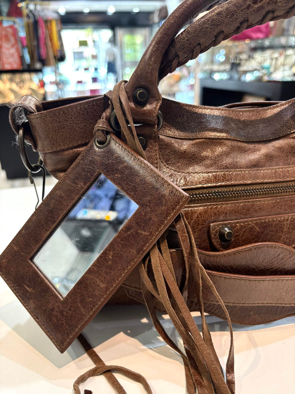 BALENCIAGA CHATAIGNE LAMBSKIN LEATHER MOTOCROSS FIRST BAG