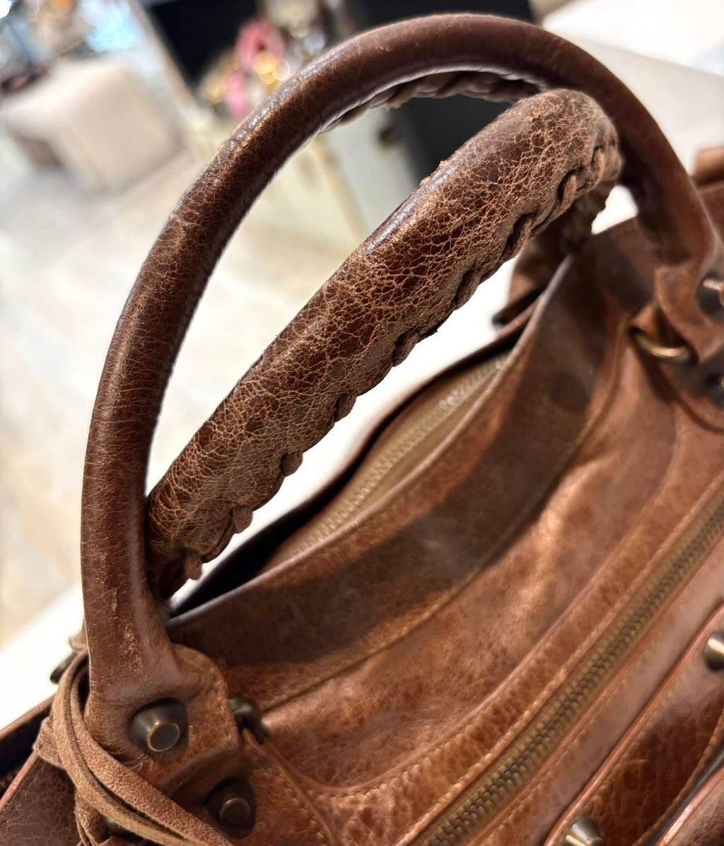 BALENCIAGA CHATAIGNE LAMBSKIN LEATHER MOTOCROSS FIRST BAG