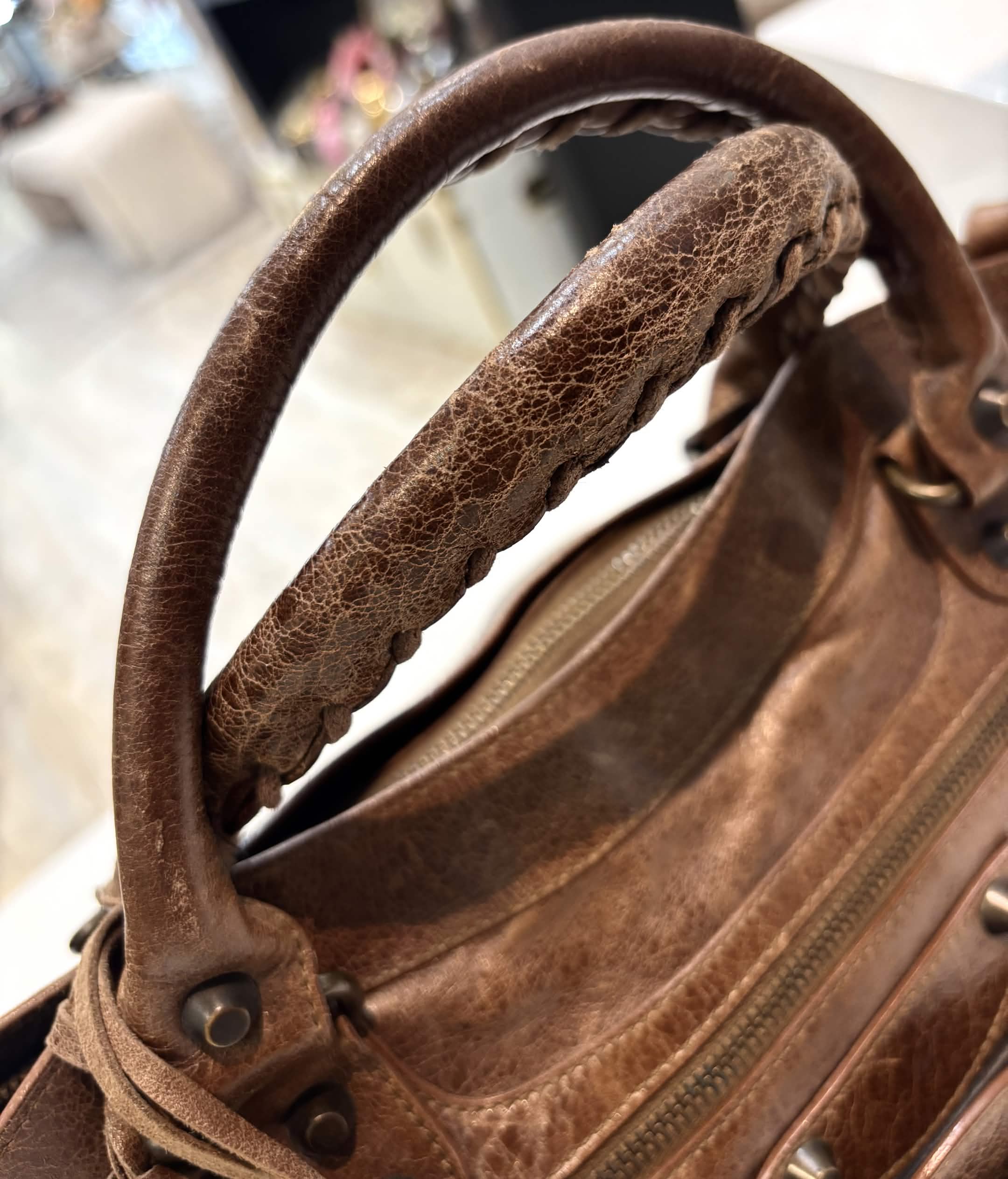 BALENCIAGA CHATAIGNE LAMBSKIN LEATHER MOTOCROSS FIRST BAG