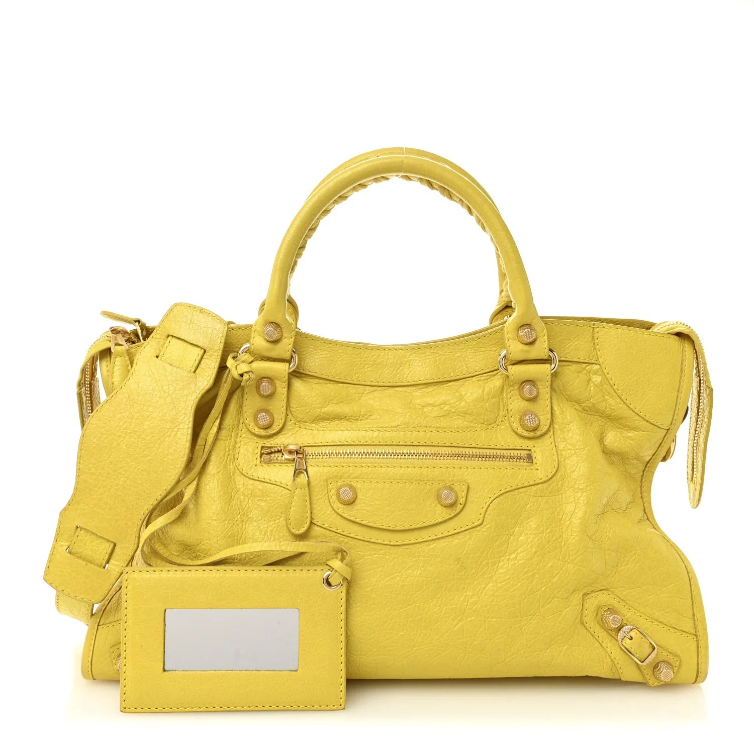 BALENCIAGA YELLOW LEATHER CITY HANDBAG