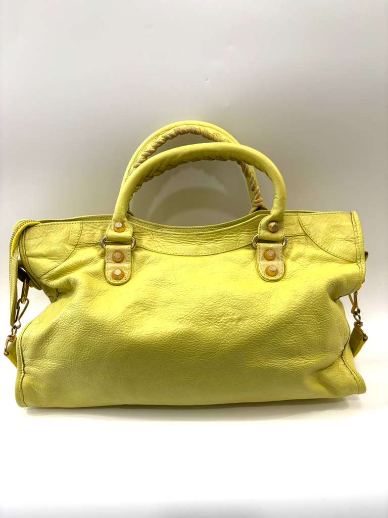 BALENCIAGA YELLOW LEATHER CITY HANDBAG