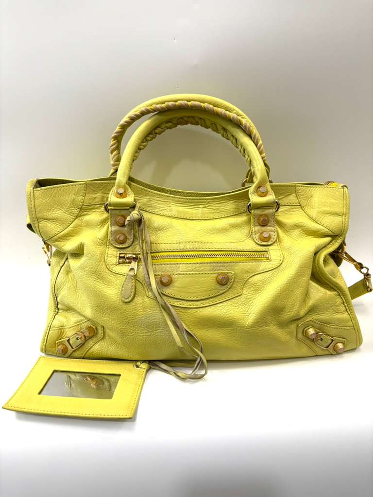 BALENCIAGA YELLOW LEATHER CITY HANDBAG