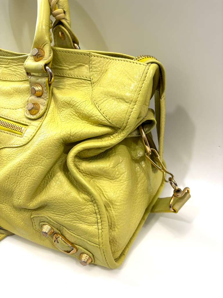 BALENCIAGA YELLOW LEATHER CITY HANDBAG