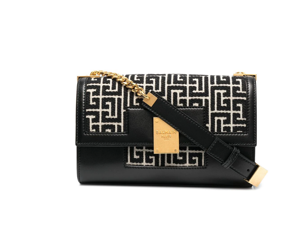 BALMAIN MEDIUM 1945 MONOGRAM JACQUARD SHOULDER BAG