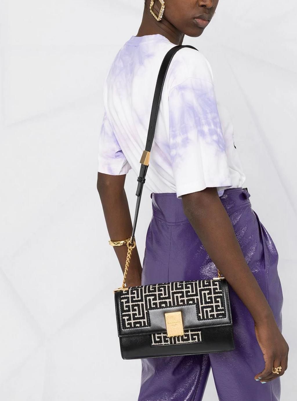 BALMAIN MEDIUM 1945 MONOGRAM JACQUARD SHOULDER BAG