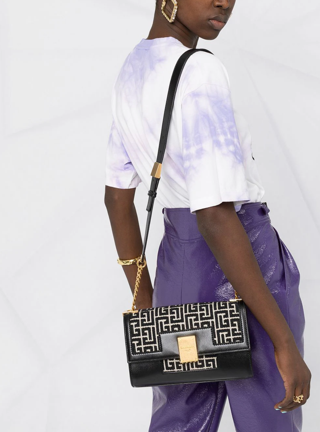 BALMAIN MEDIUM 1945 MONOGRAM JACQUARD SHOULDER BAG
