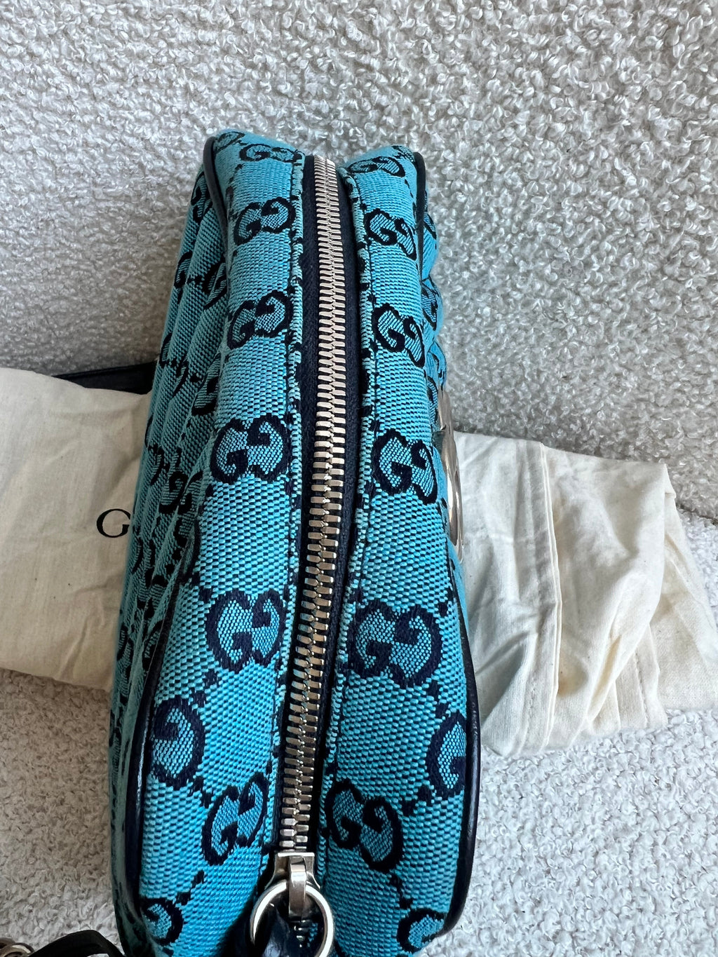 Gucci GG Marmont Blue Canvas Small Shoulder Bag (RRP £1050)