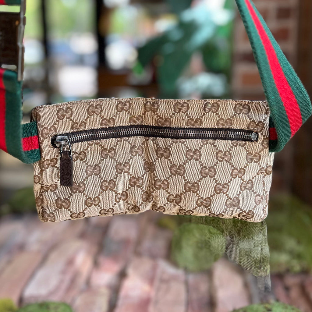 GUCCI GG Web Canvas Double Pocket Belt Bag