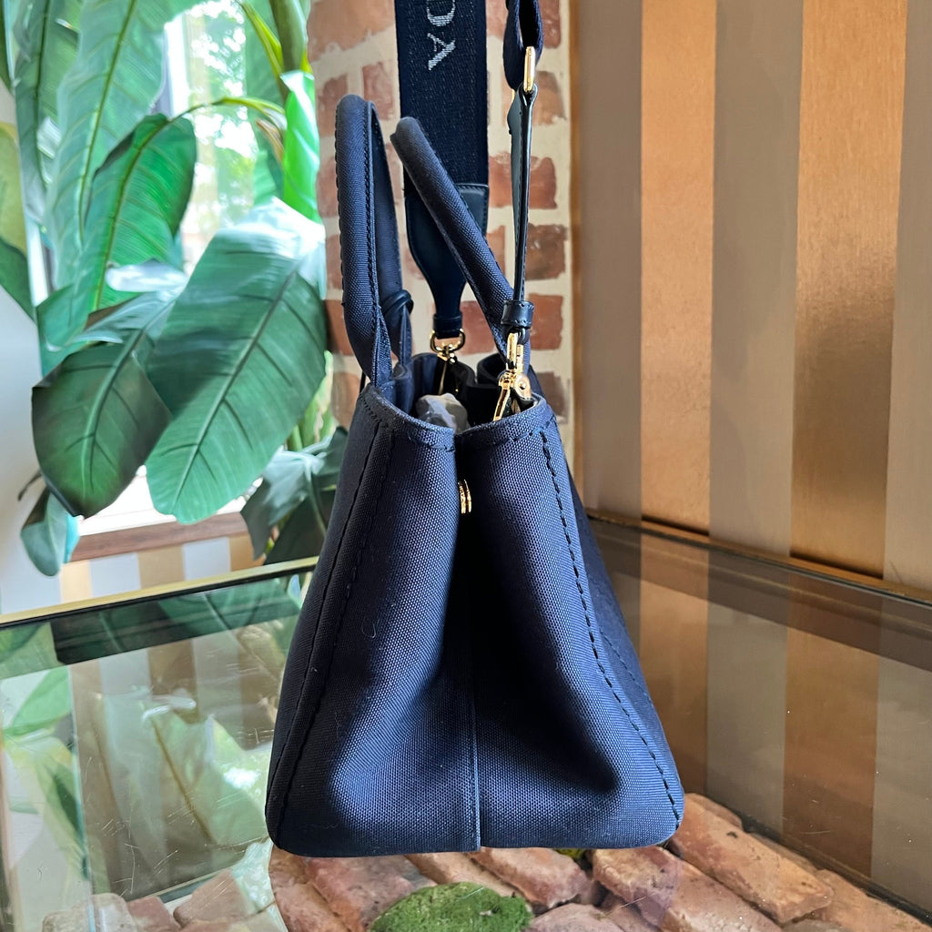 PRADA Jardinière Large Navy Blue Cotton Canvas Tote