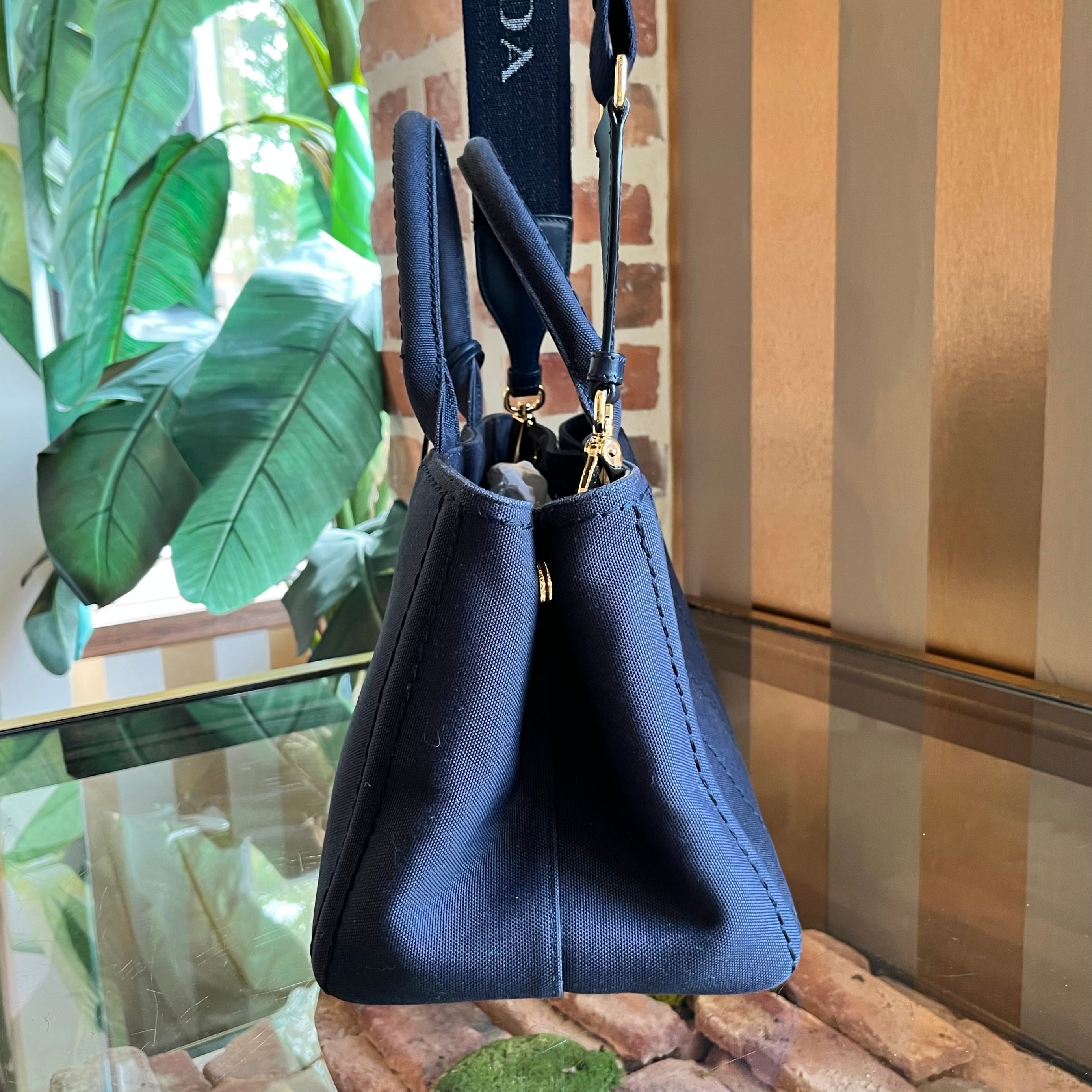 PRADA Jardinière Large Navy Blue Cotton Canvas Tote