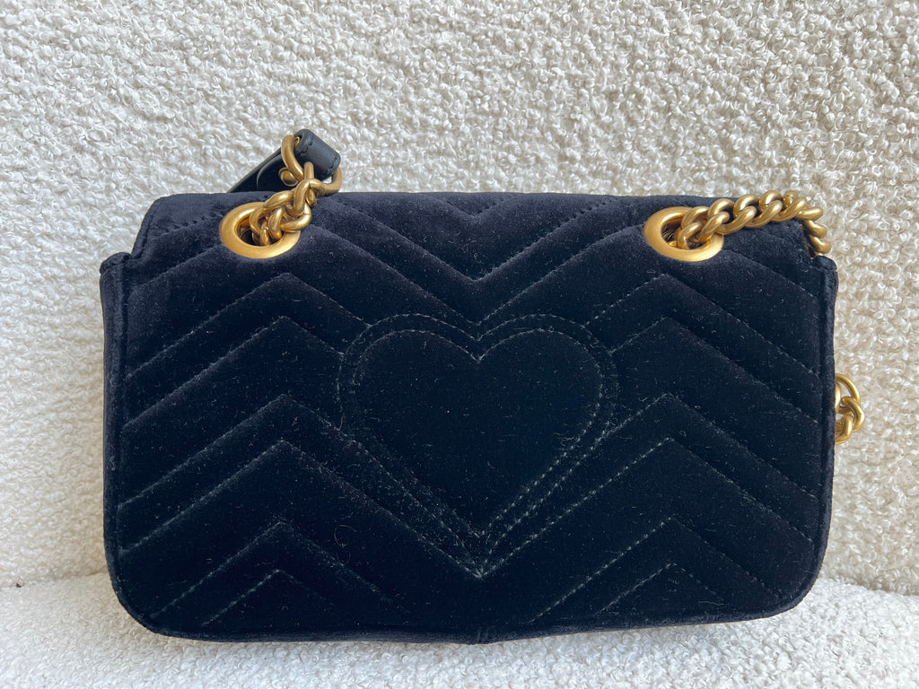 Gucci GG Black Velvet Marmont Mini Shoulder Bag (RRP £1395)