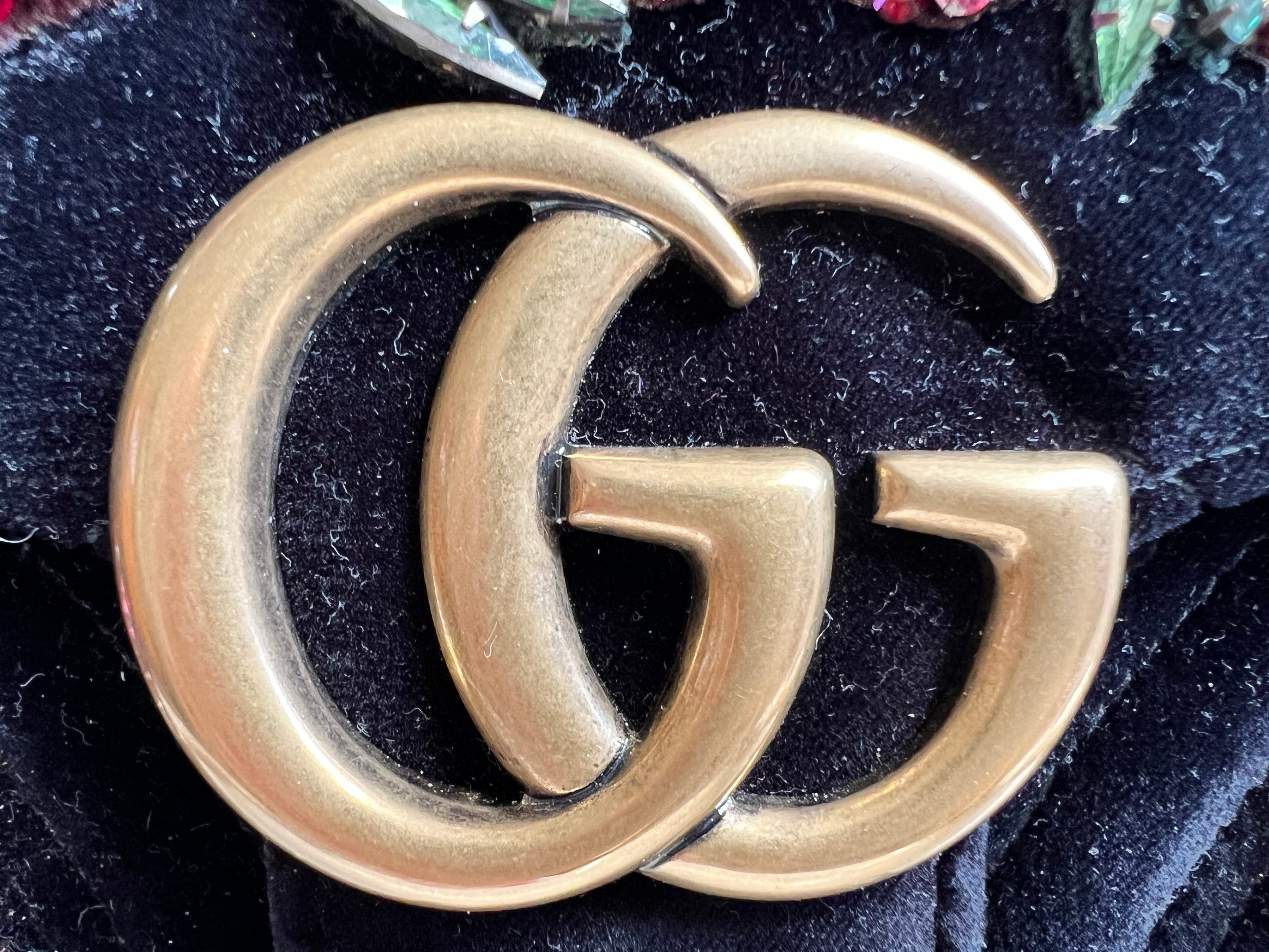 Gucci GG Black Velvet Embellished Marmont Mini Shoulder Bag