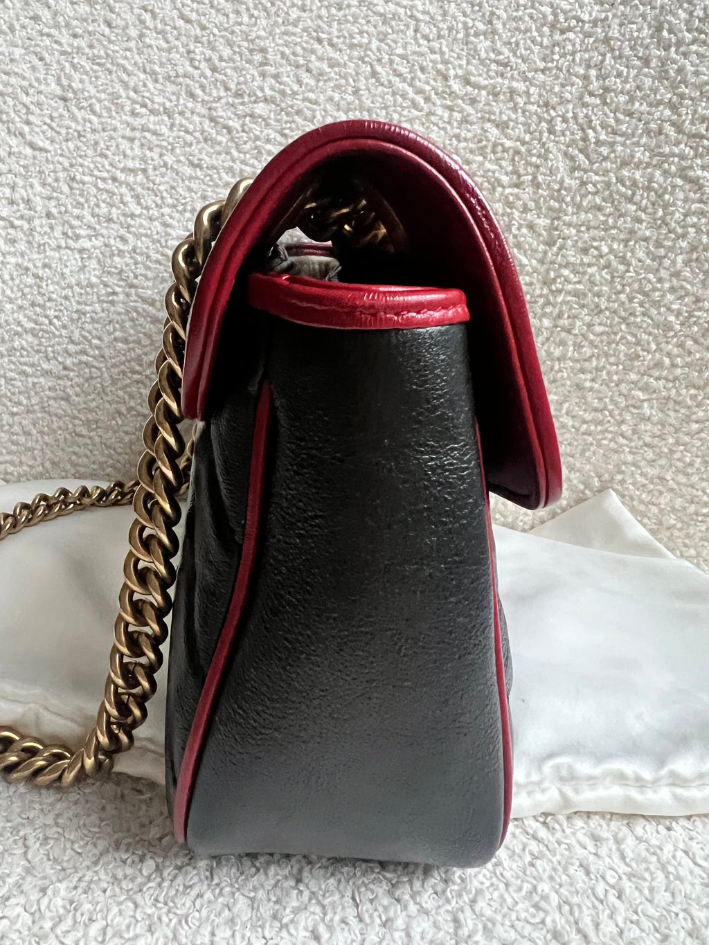 Gucci GG Black and Red Torchon Marmont Small Shoulder Bag