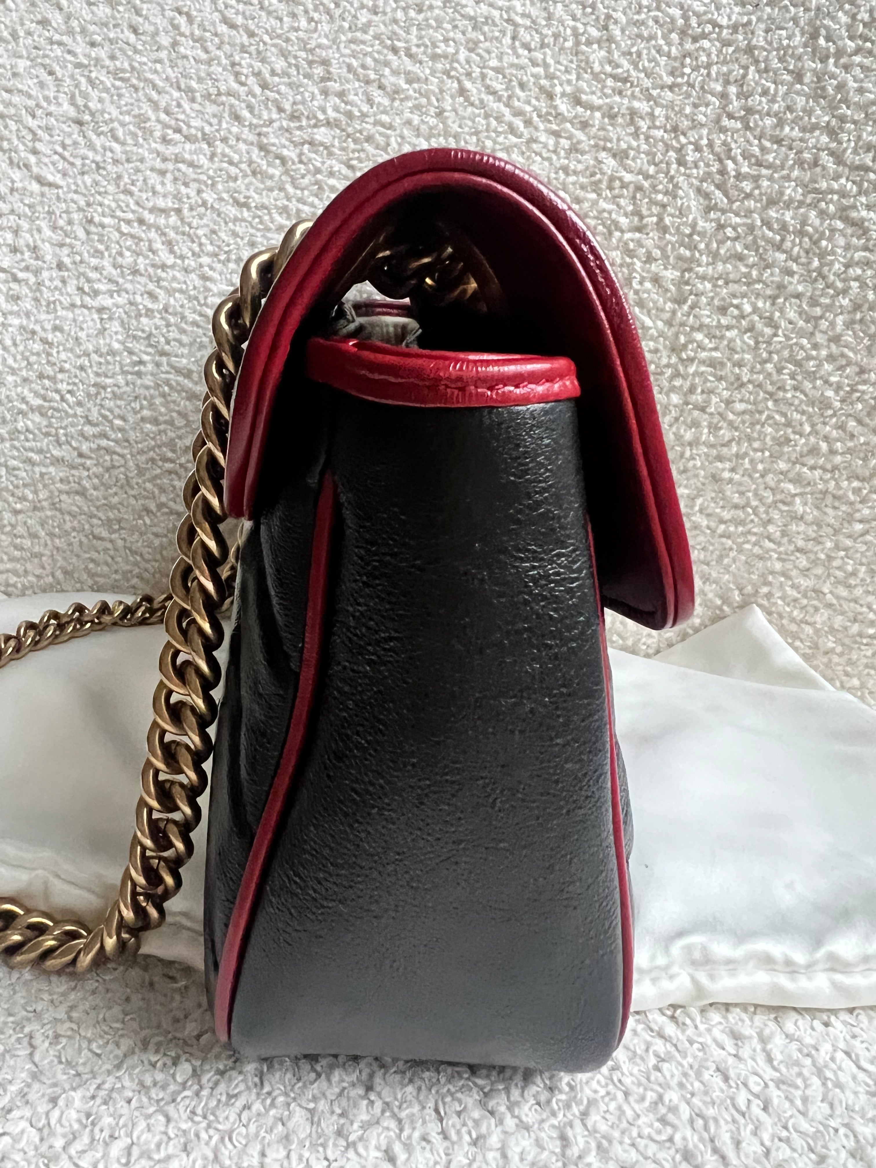 Gucci GG Black and Red Torchon Marmont Small Shoulder Bag